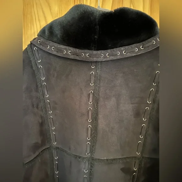 Dennis by Dennis Basso Faux Shearling Shawl Collar Coat L Black - Picture 7 of 8